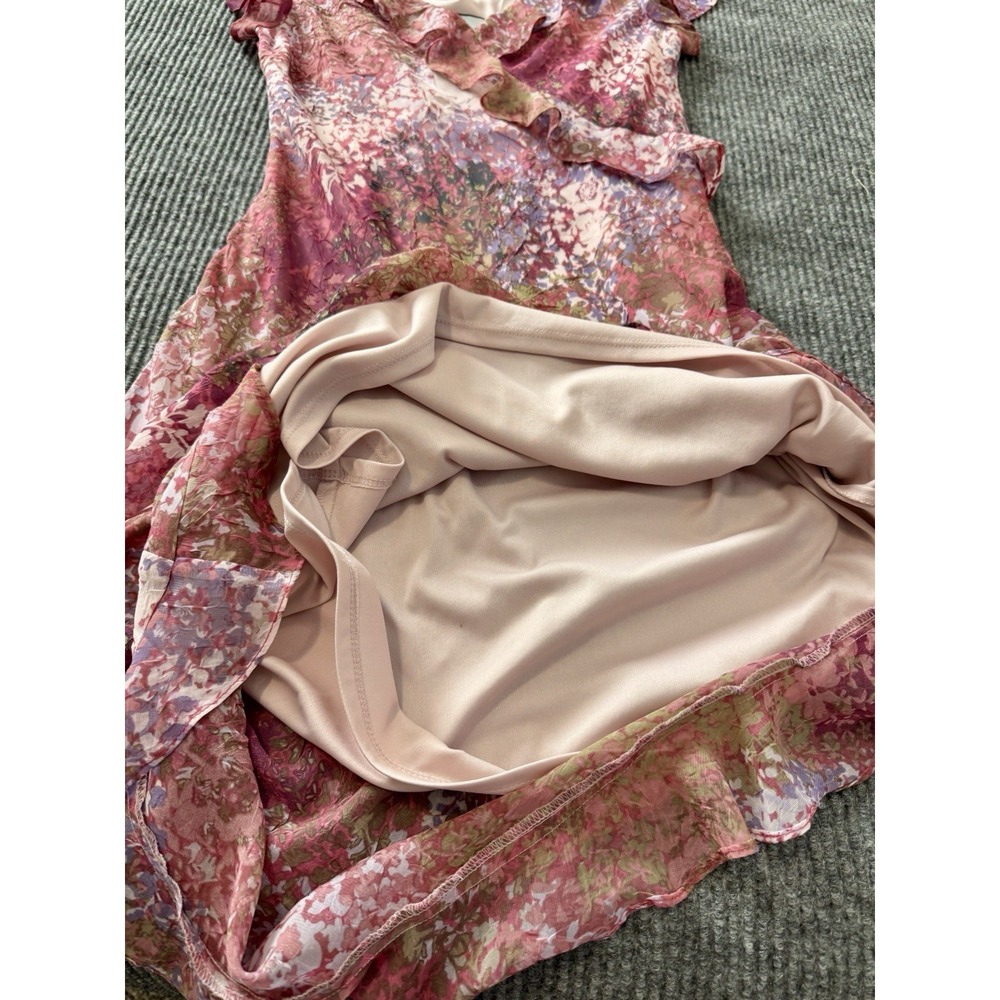 Y2K Dress 7/8 Pink Floral Chiffon Ruffle Whimsigoth Grunge Fairycore Coquette - Picture 6 of 8
